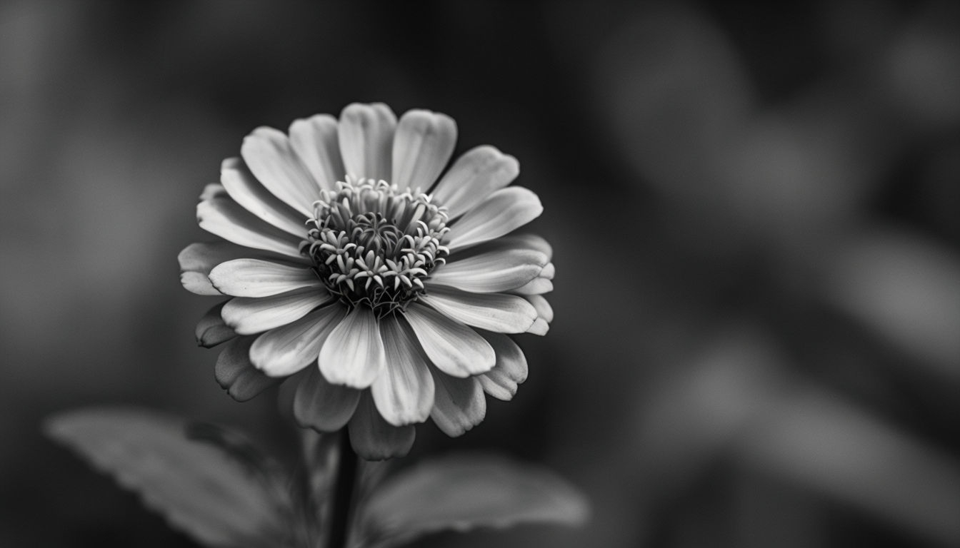 Elegant Black and White Flower Close-Up Virtual Background