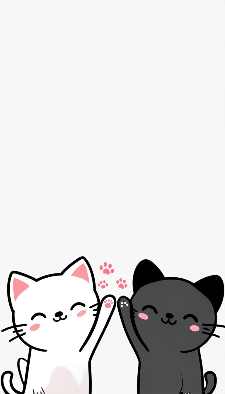 Cute Minimalist Kittens Cartoon Illustration Mobile Wallpaper