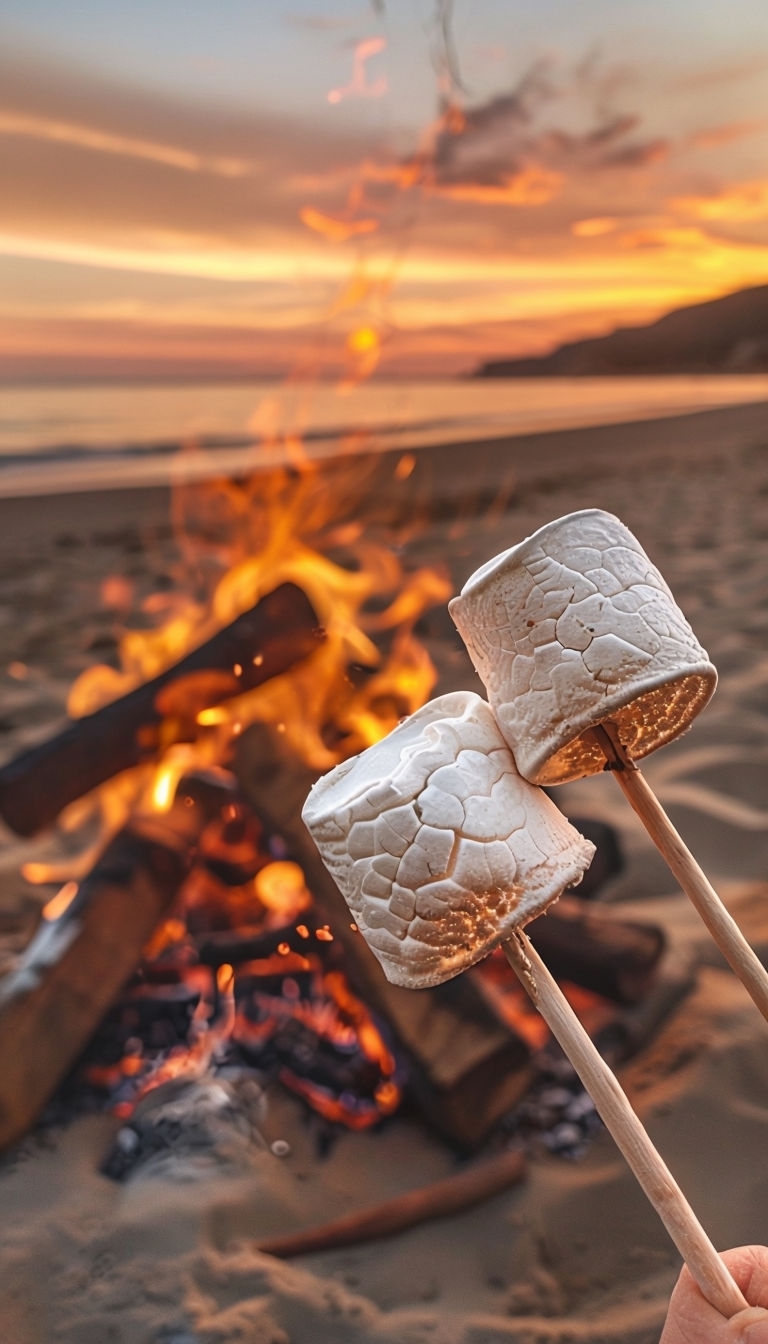 Roasting Marshmallows Over Bonfire at Sunset Art