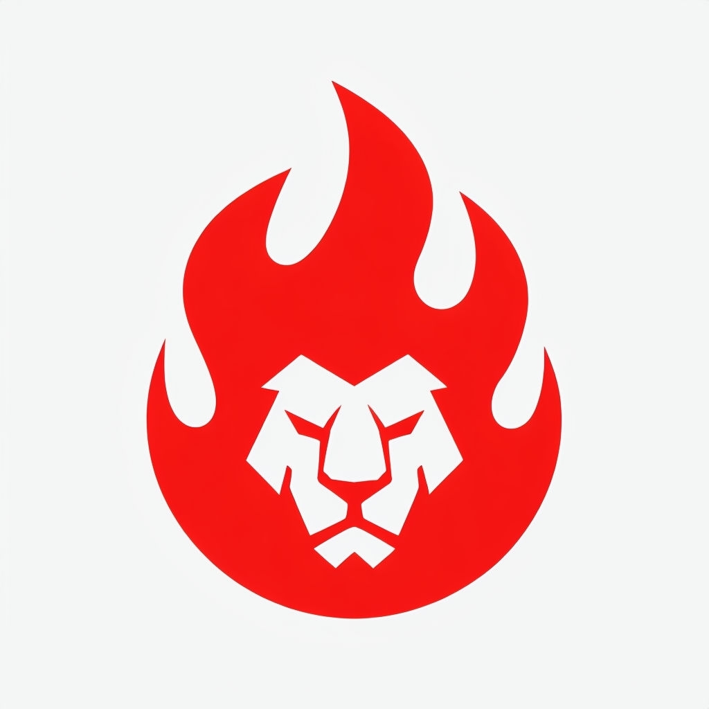 Vibrant Red Flame with Geometric Lion Face Vector Logo