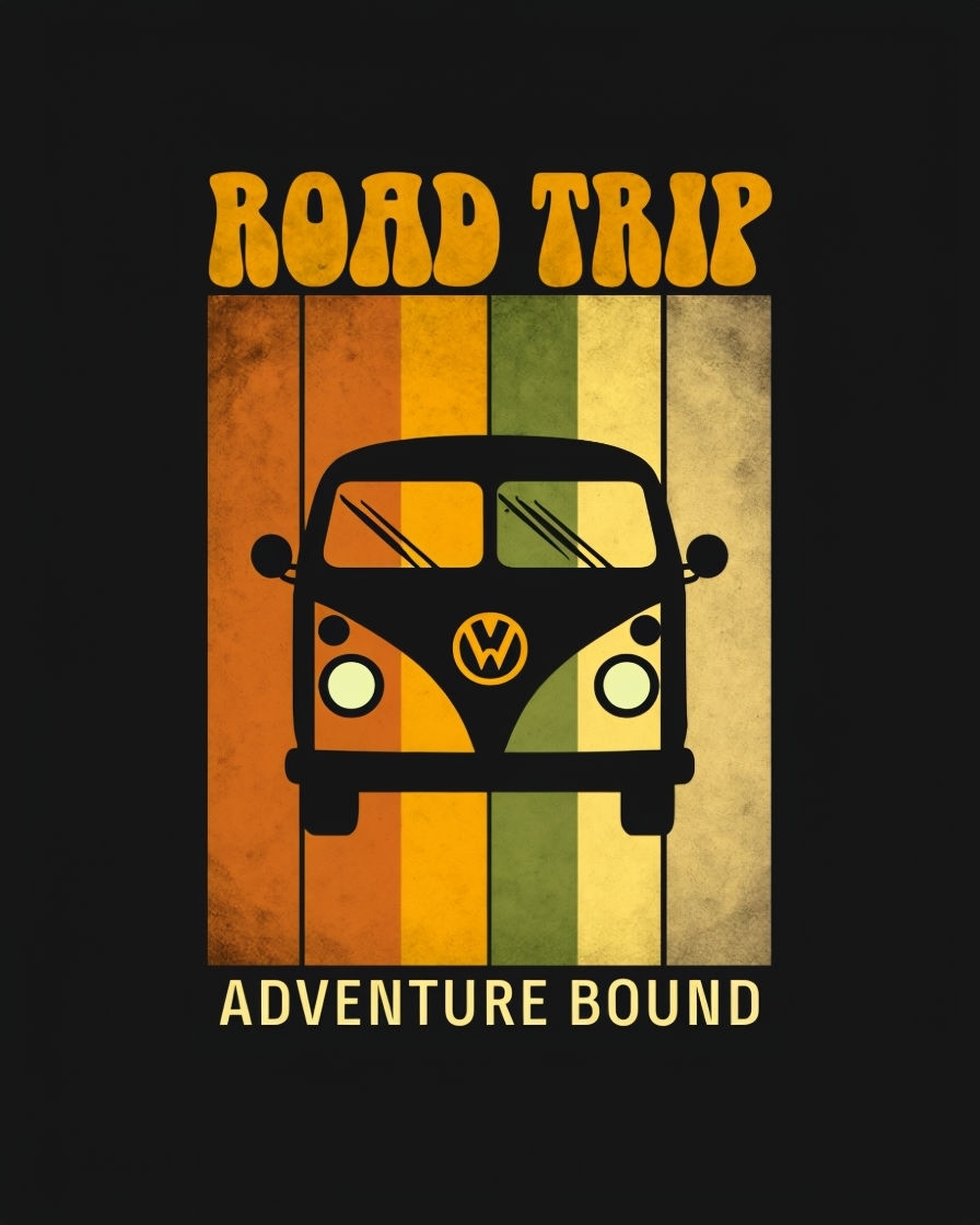 Retro Road Trip Adventure Bound Vintage Camper Van T-Shirt