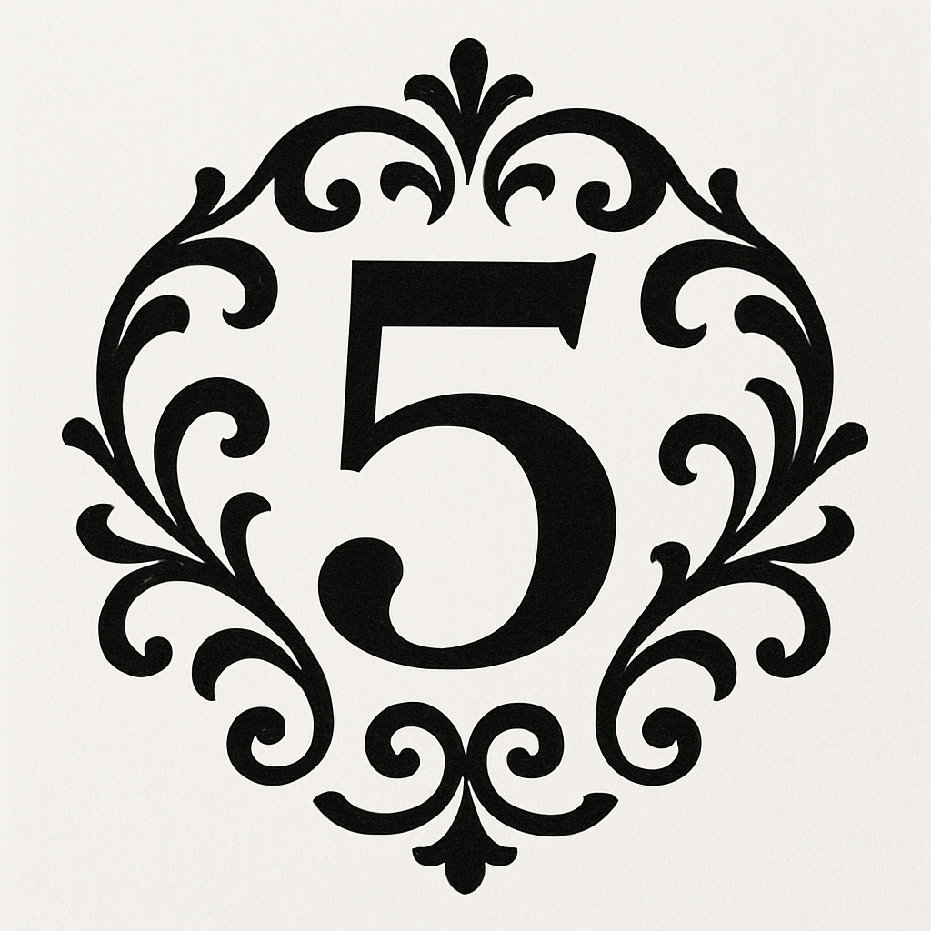 Elegant Black Number 5 with Ornamental Frame Event Sign
