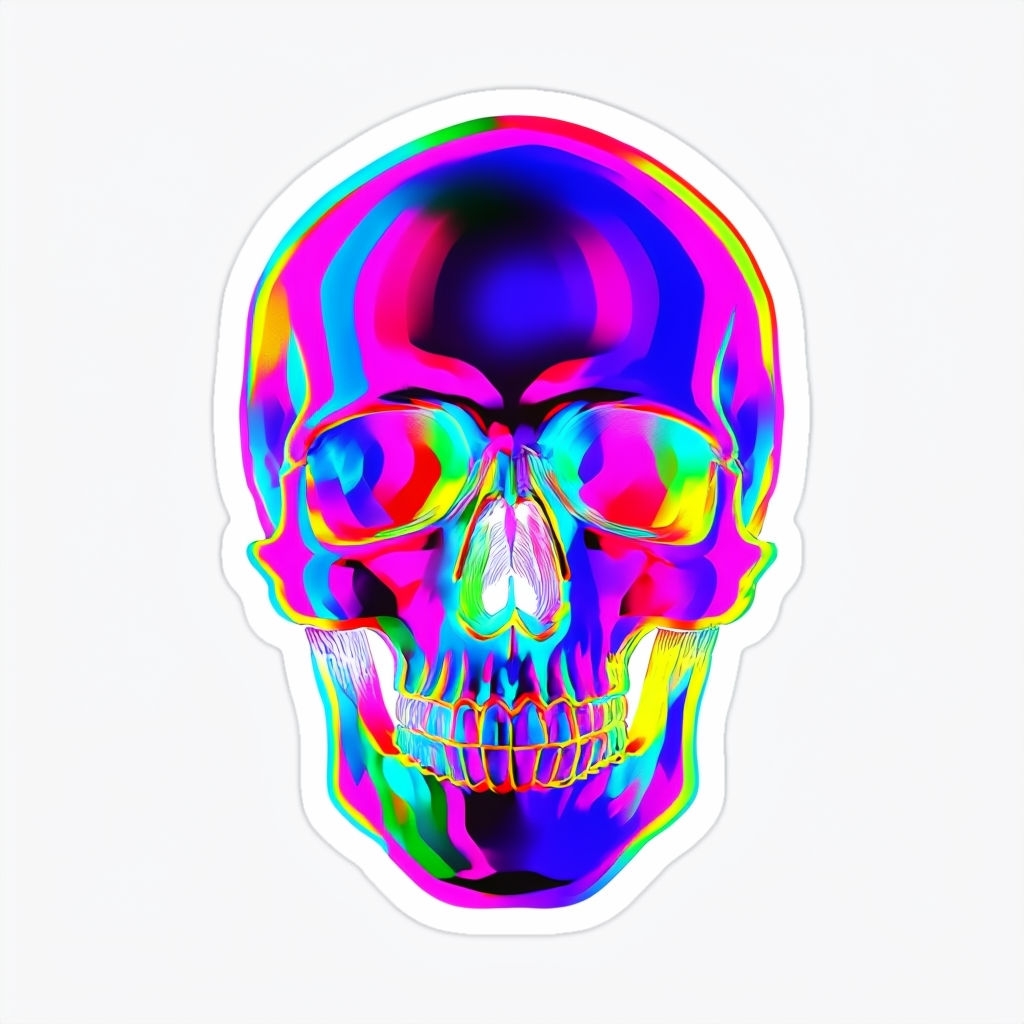 Vivid Neon Skull Die-Cut Sticker with Vaporwave Aesthetic