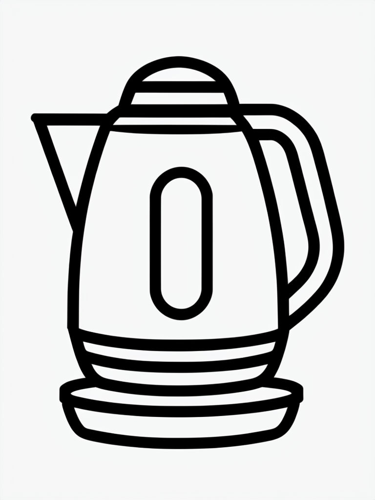 Minimalist Line Art Electric Kettle Icon for Coloring Book Pages