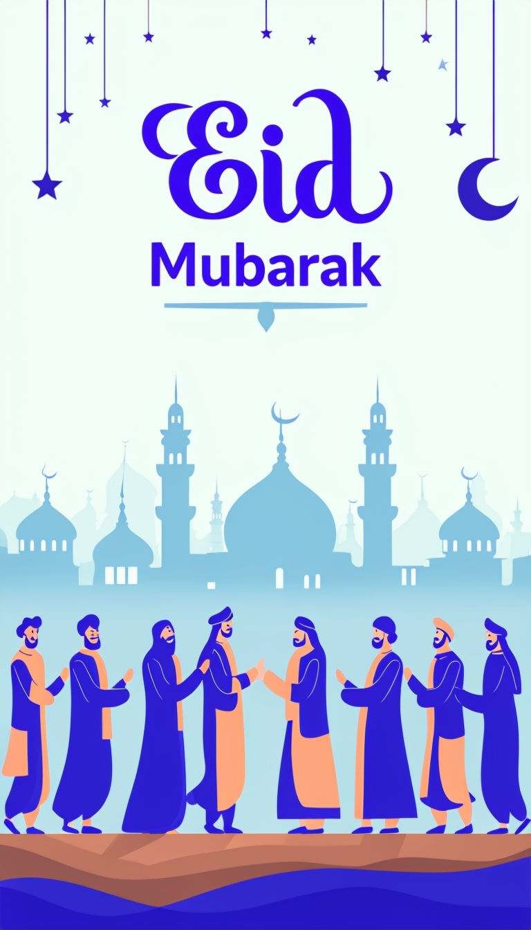Eid Mubarak Vibrant Street Celebration Graphic for Social Media Post