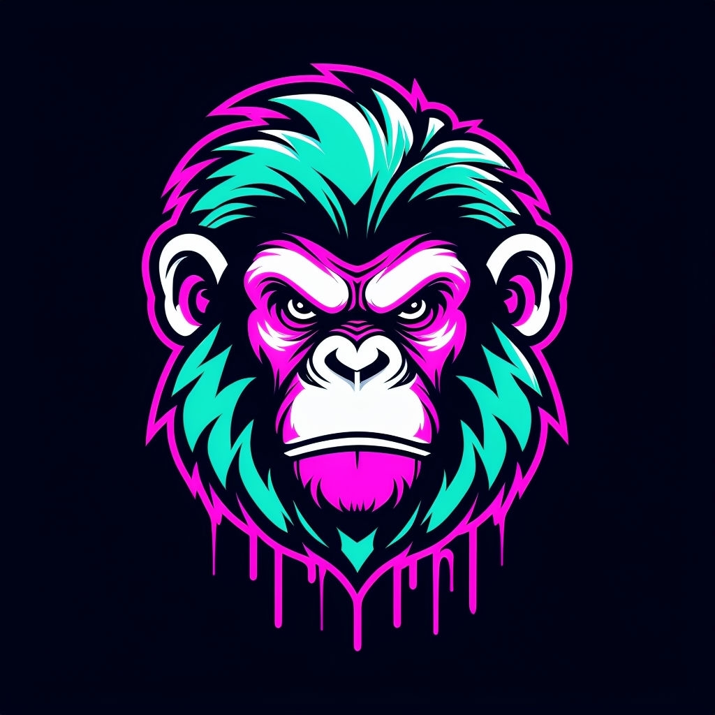 Vibrant Stylized Chimpanzee Illustration with Bold Colors Sticker