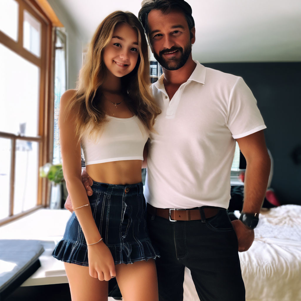 Sexy 13 year old daughter croptop and shorts with dad