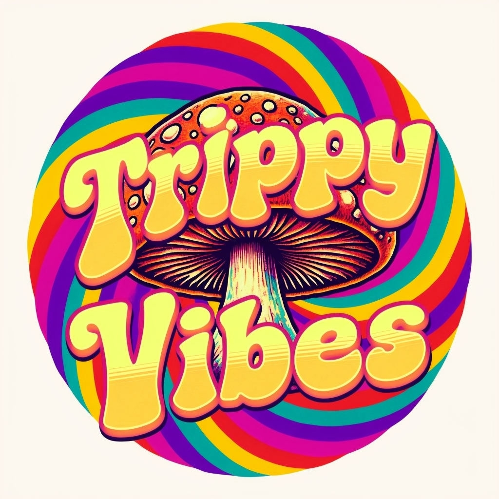 Groovy 'Trippy Vibes' Psychedelic Art Sticker Design