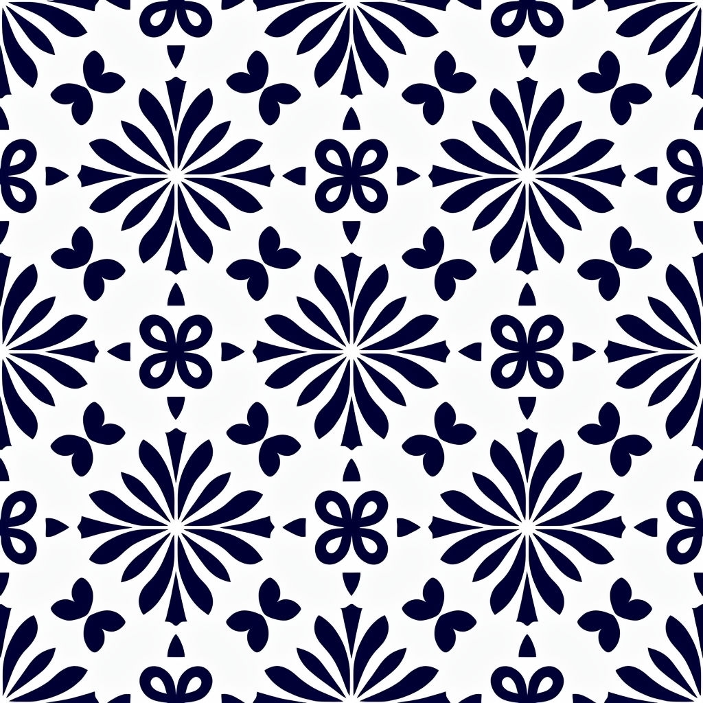 Navy Blue Floral Geometric Seamless Pattern Design