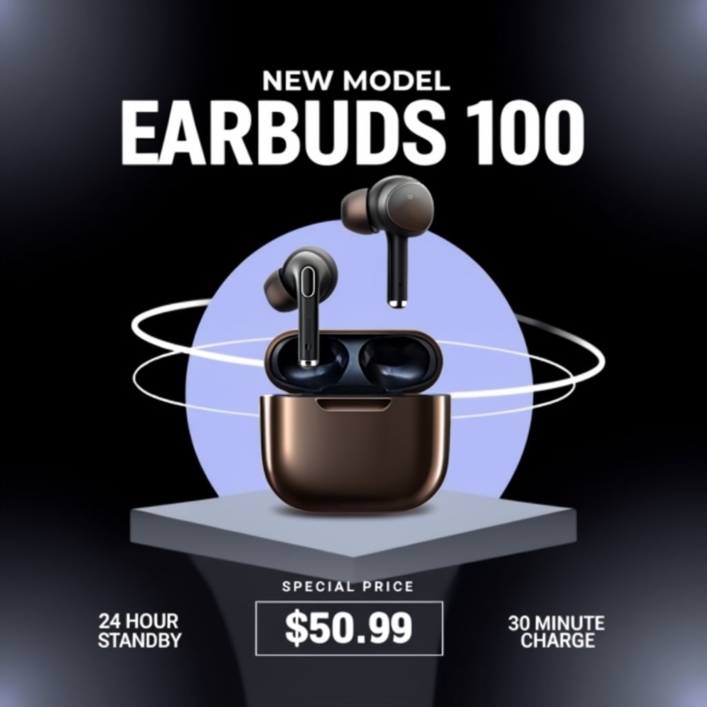 Sleek New Model Earbuds 100 Advertisement with Special Price Tag Ads