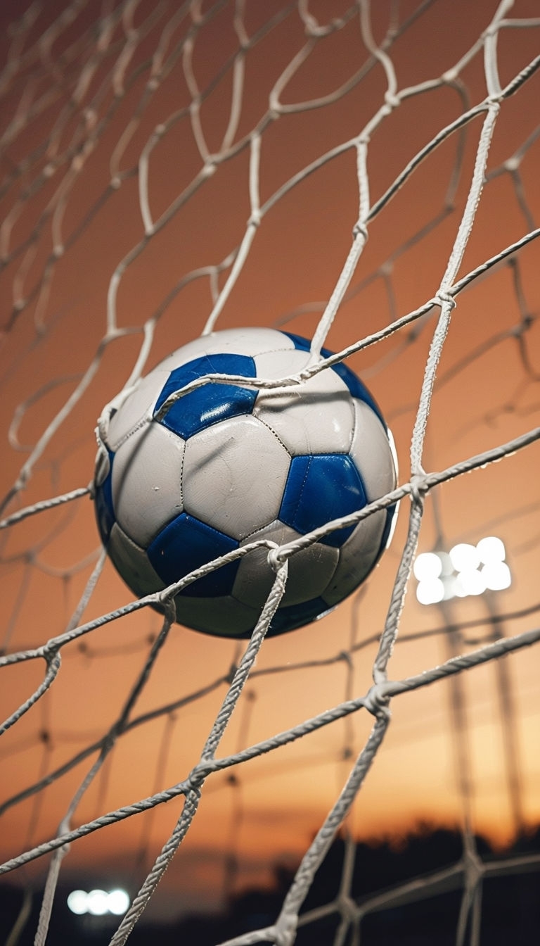 Dynamic Close-Up Soccer Ball in Net Photography Art