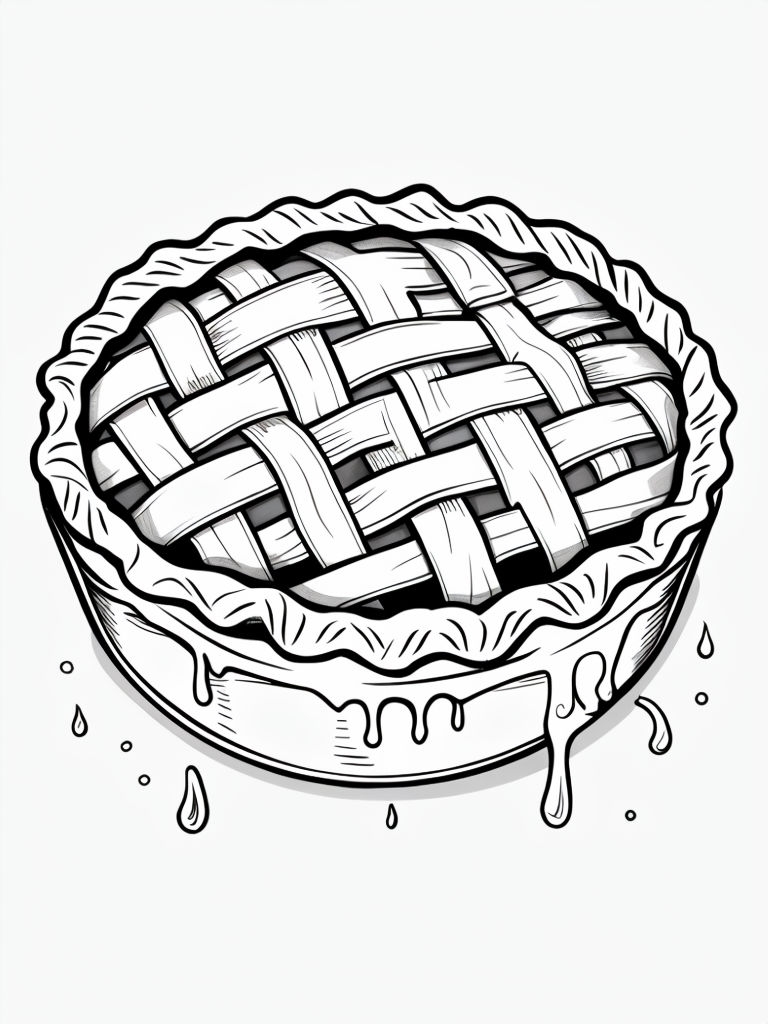 Hand-Drawn Lattice-Topped Pie Line Art for Coloring Book Pages