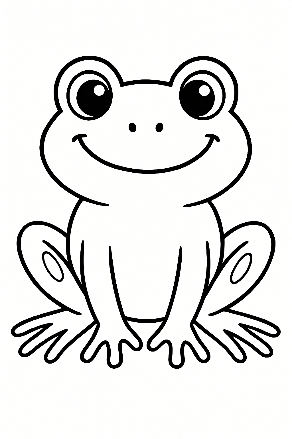 Cheerful Cartoon Frog Character Line Drawing Coloring Book Page