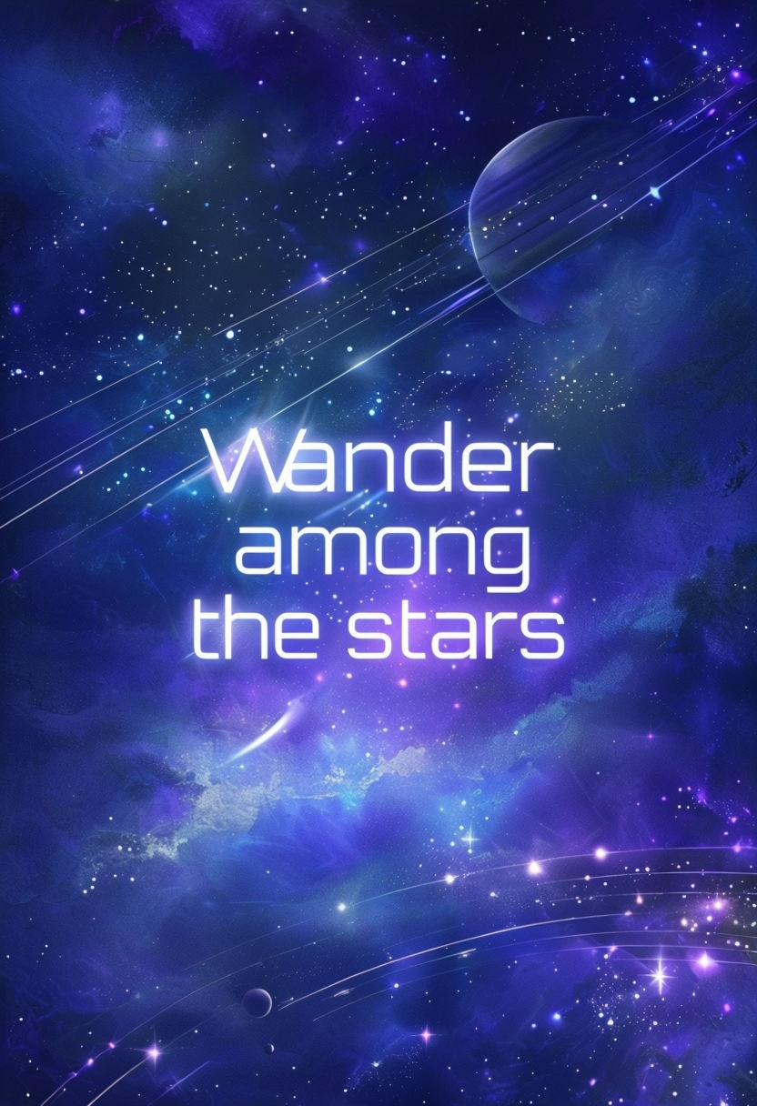 Dreamy Cosmic Wander Among the Stars Art with Glowing Text