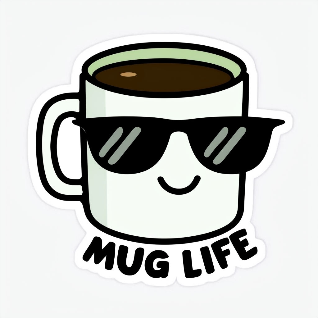 Cool Cartoon Mug Life Coffee Sticker Design