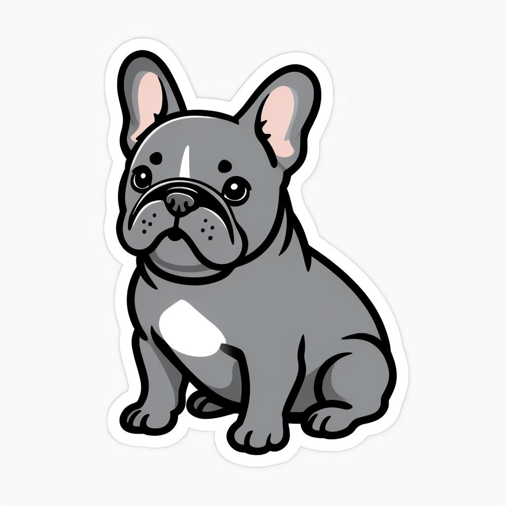 Cute Gray French Bulldog Cartoon Illustration Sticker