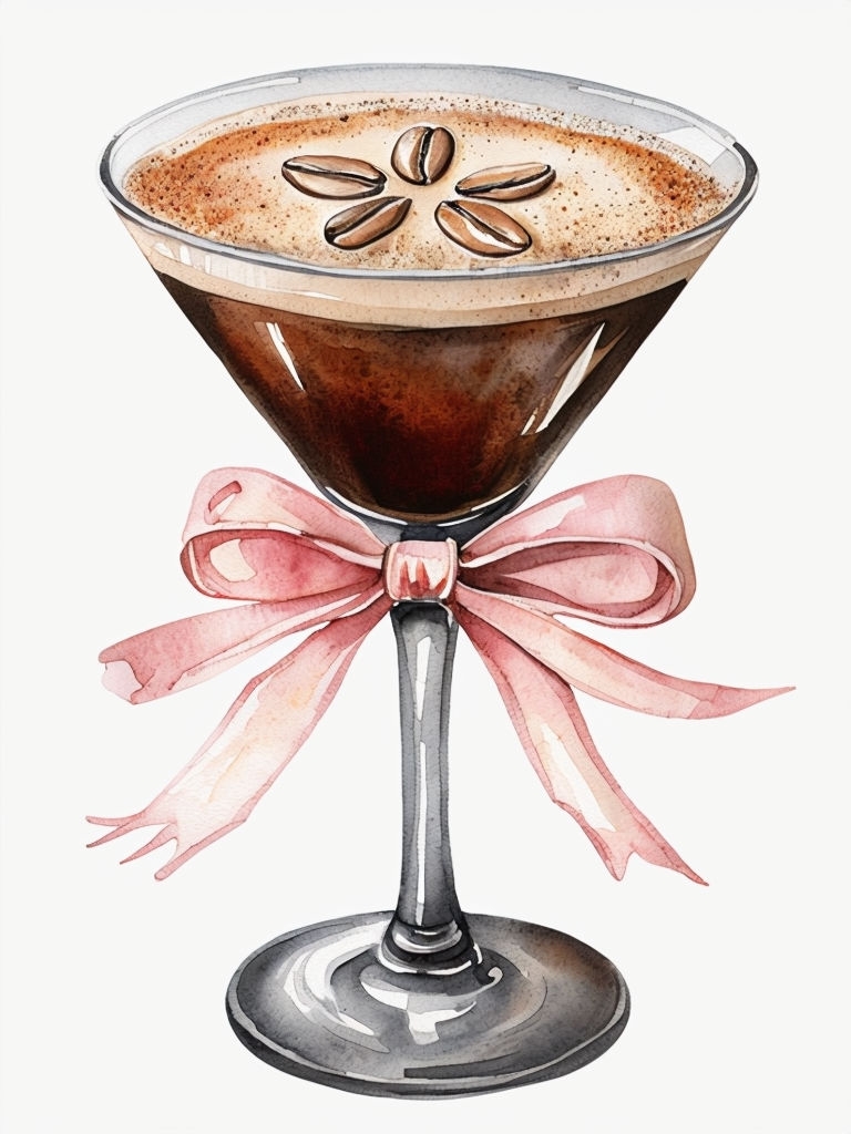 Elegant Watercolor Espresso Martini Cocktail Illustration Poster