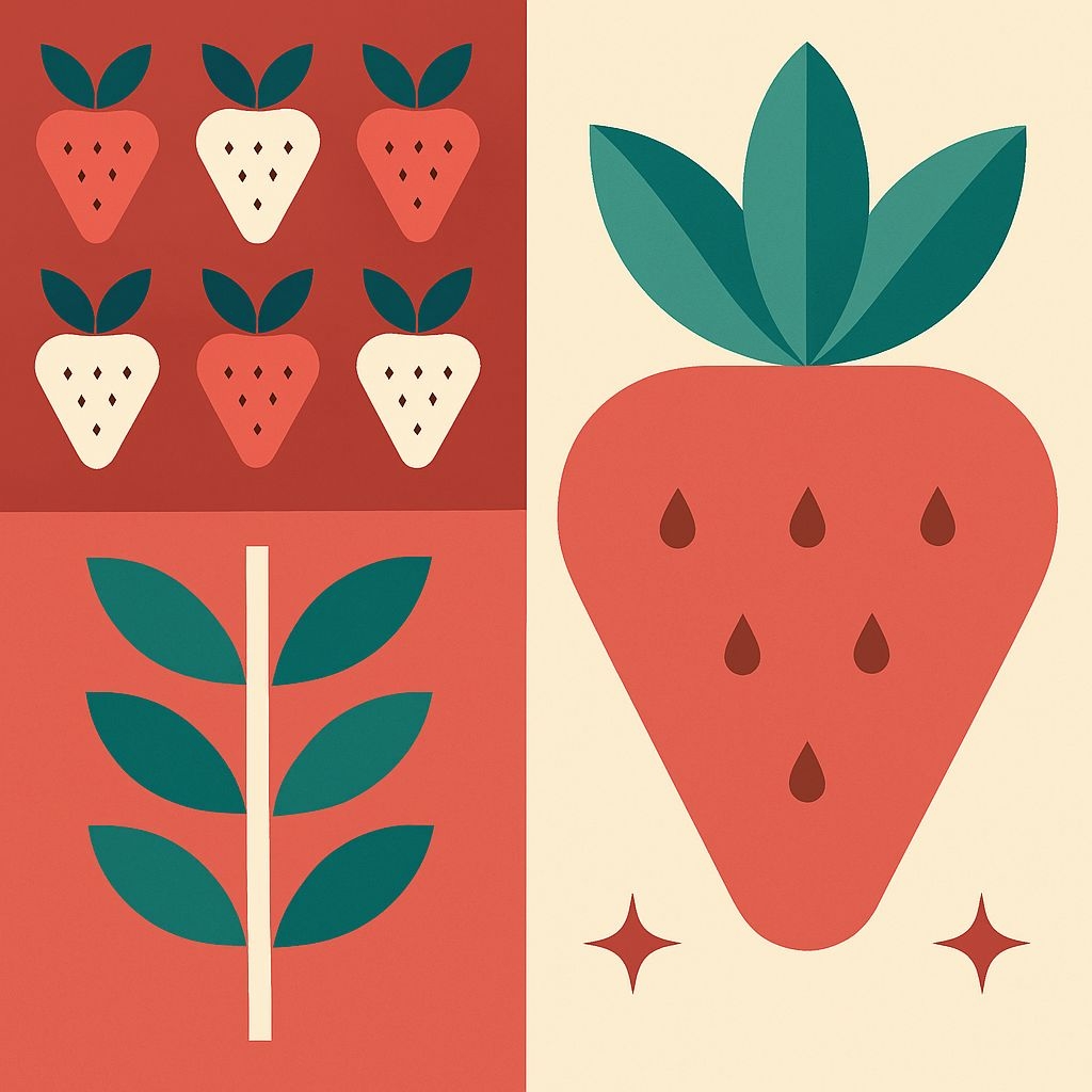 Modern Minimalist Strawberry and Plant Pattern Design Seamless Pattern