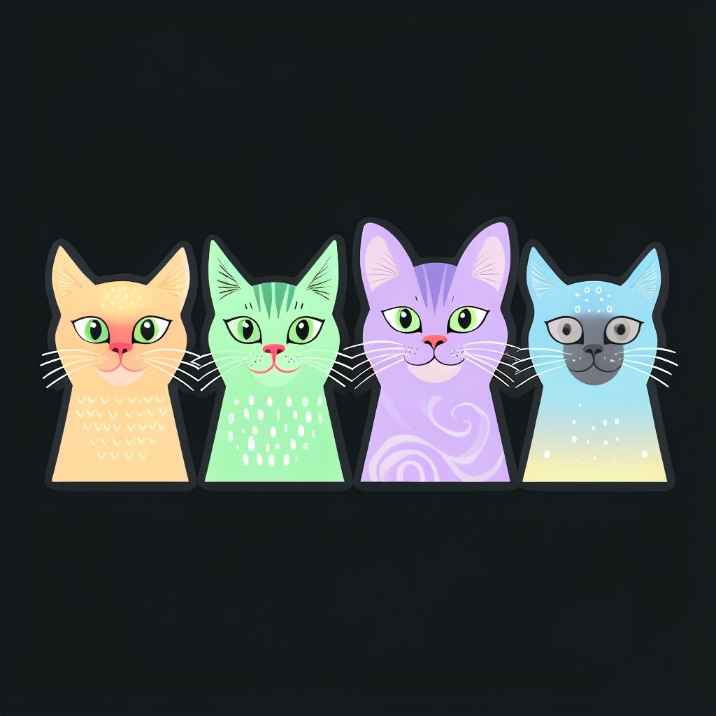 Whimsical Stylized Cat Faces Illustration T-Shirt