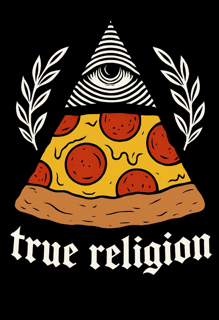 Stylized Pizza Slice with All-Seeing Eye Pop Art Poster