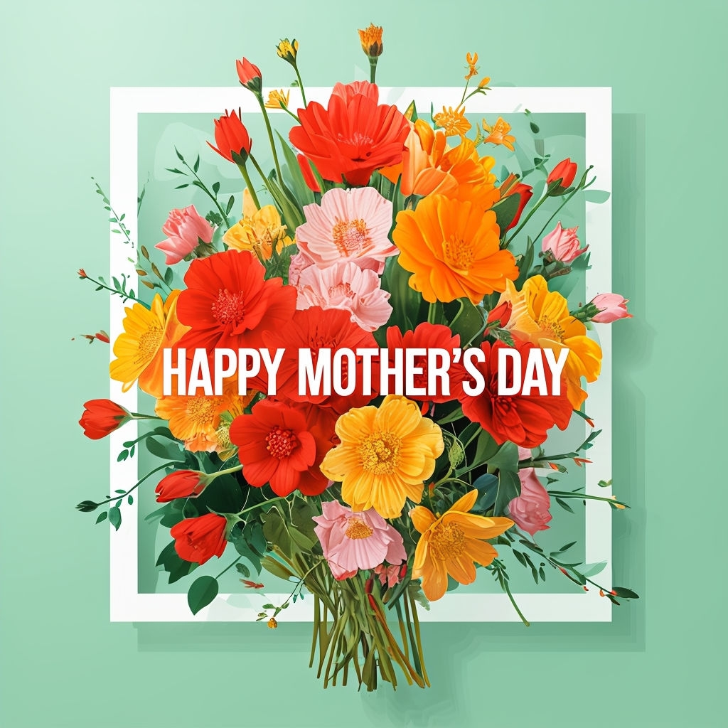 Vibrant Mother's Day Greeting Card with Colorful Flower Bouquet Cards & Invites