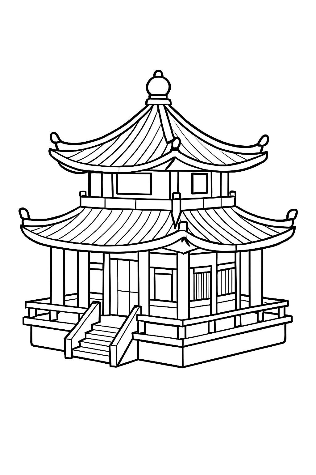 Traditional Chinese Pagoda Line Drawing Coloring Page