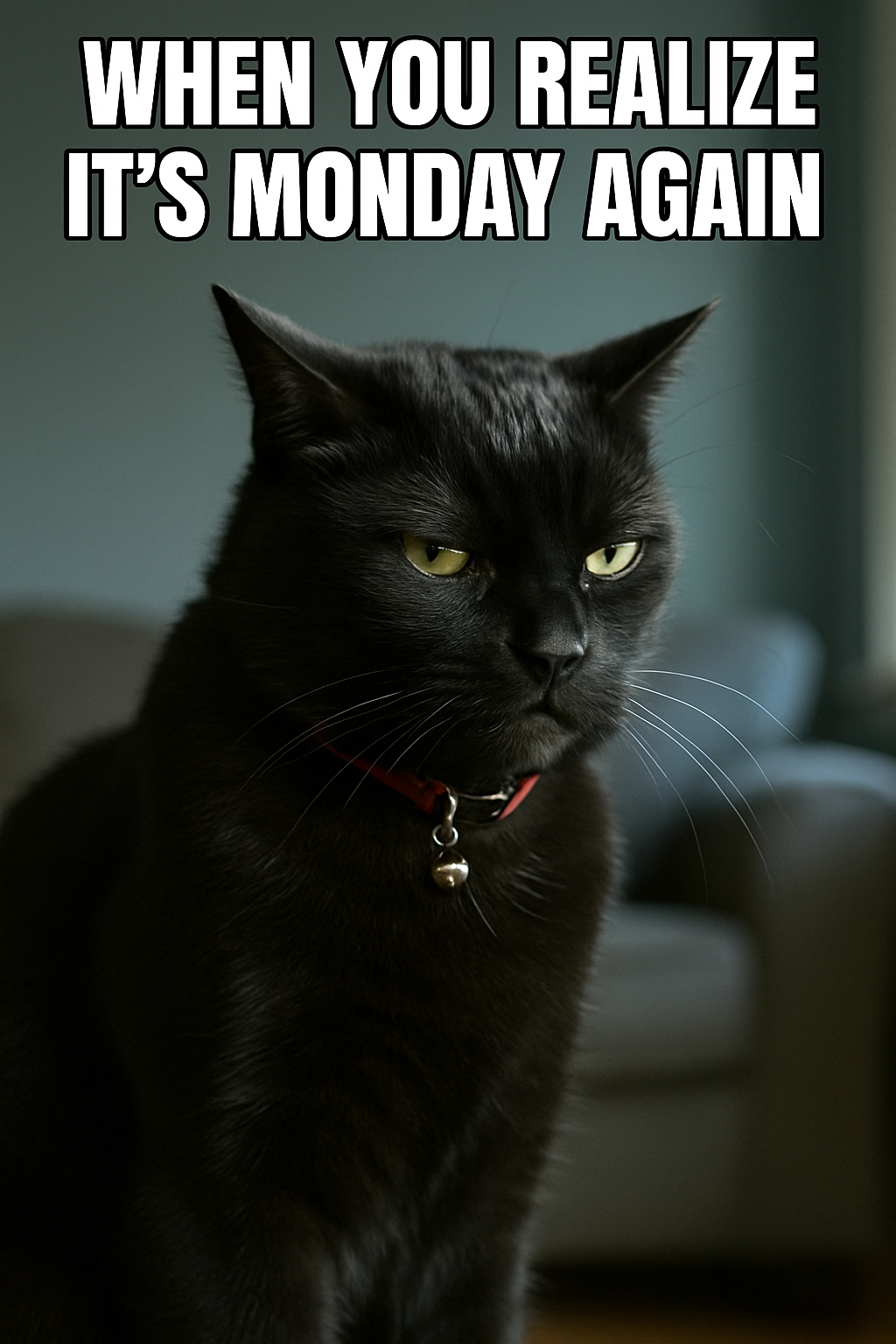 Disgruntled Black Cat Realizes It's Monday Again Meme