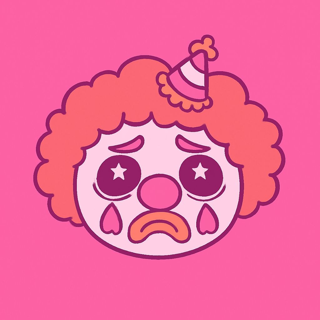 Sad Cartoon Clown Face Illustration on Hot Pink Sticker