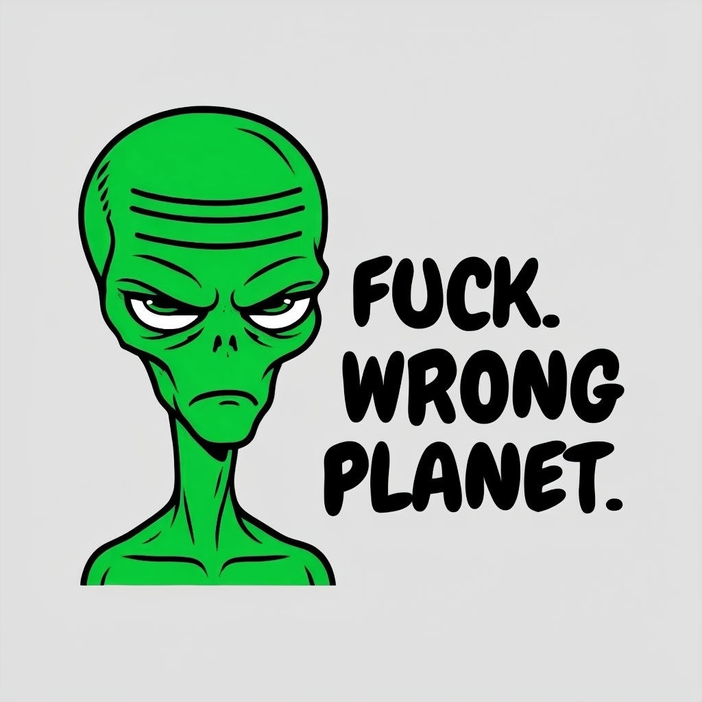 Skeptical Green Alien Illustrating "Wrong Planet" Humor Sticker