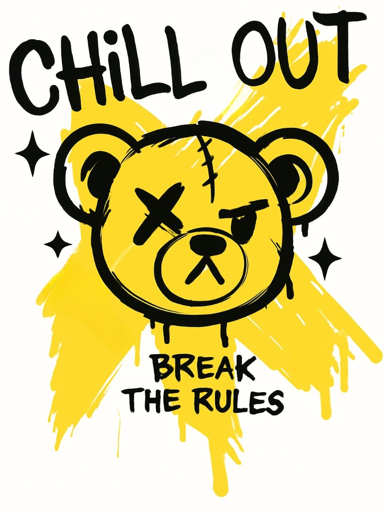 Playful Cartoon Bear Head with Chill Out Text T-Shirt