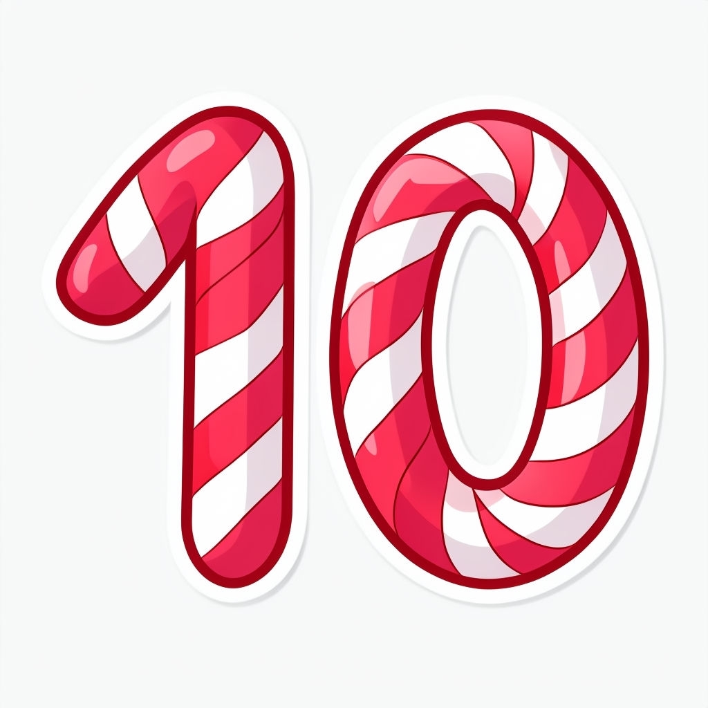 Candy Cane Number 10 Christmas Illustration Sticker