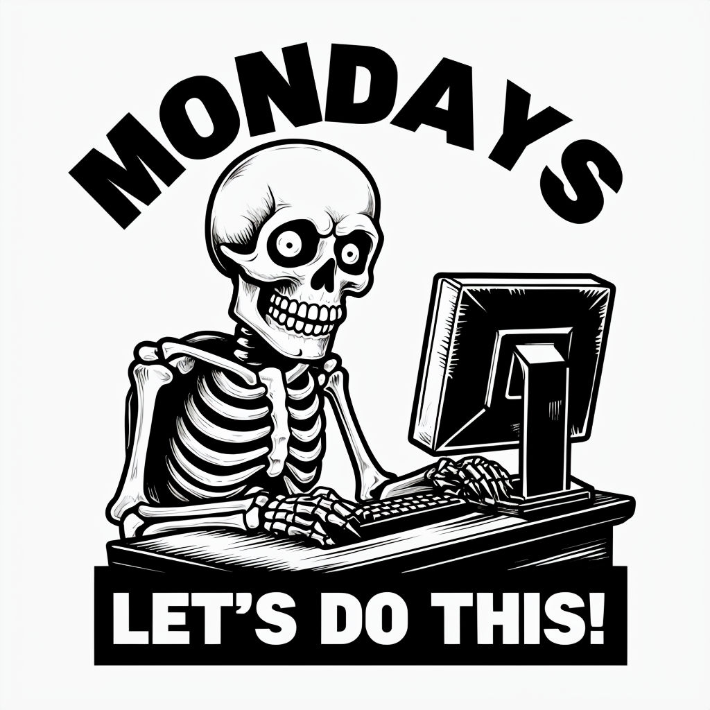 Motivational Skeleton Working on Computer Cartoon Mug