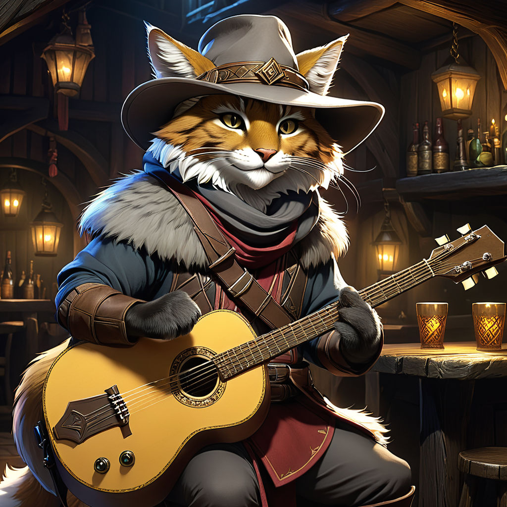 Tabaxi bard with grey fur by Daron Gildow - Playground