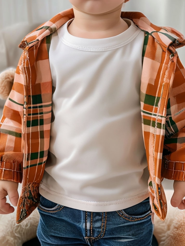 Cozy Child's Outfit T-Shirt and Plaid Jacket Mockup