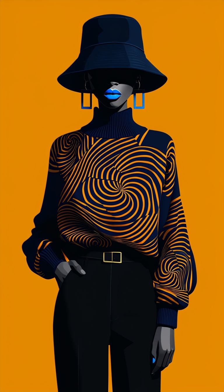 Stylish Minimalist Figure in Geometric Patterned Sweater Art