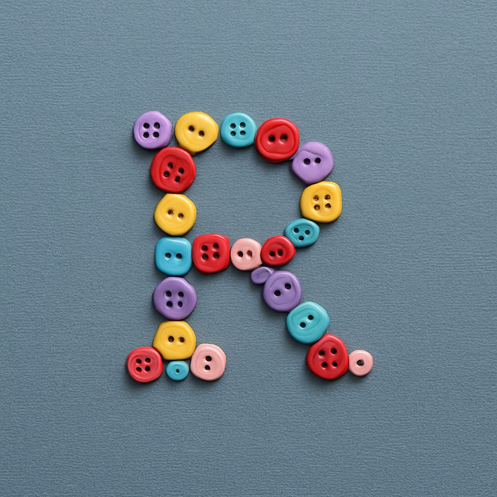 Colorful Button Letter R Illustration on Steel Blue Background Monogram