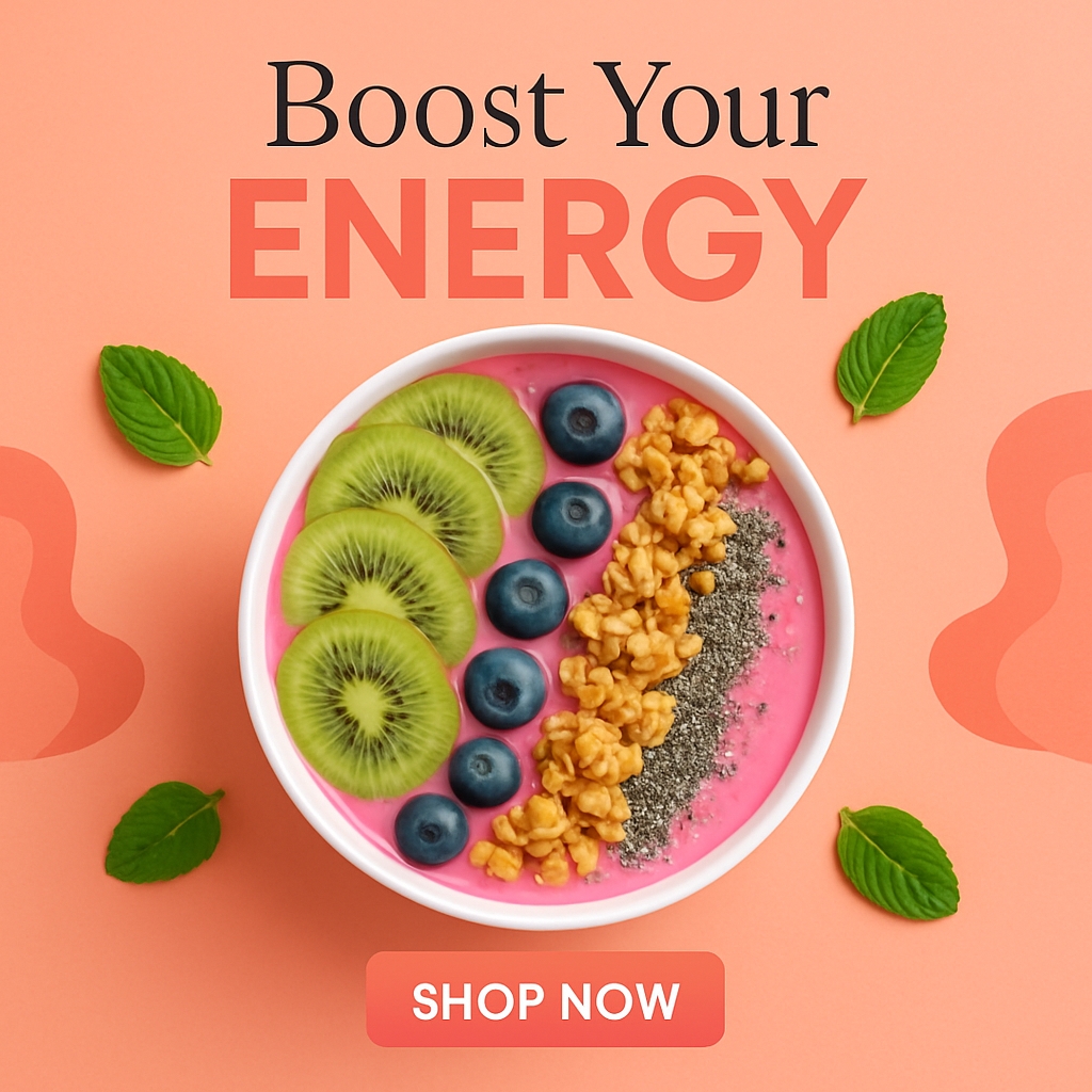 Vibrant Smoothie Bowl Promotional Banner to Boost Your Energy Ads