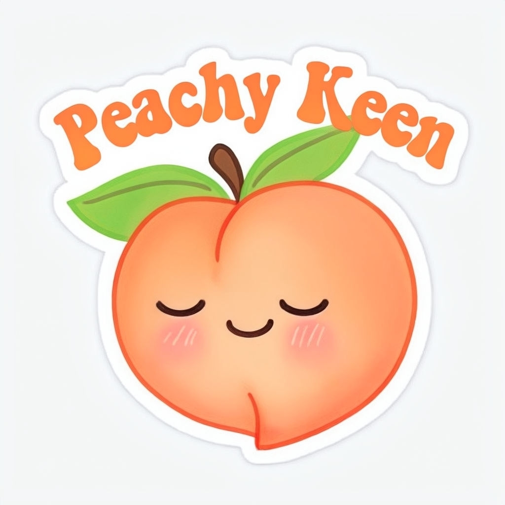 Blushing Kawaii Peach with "Peachy Keen" Phrase Sticker