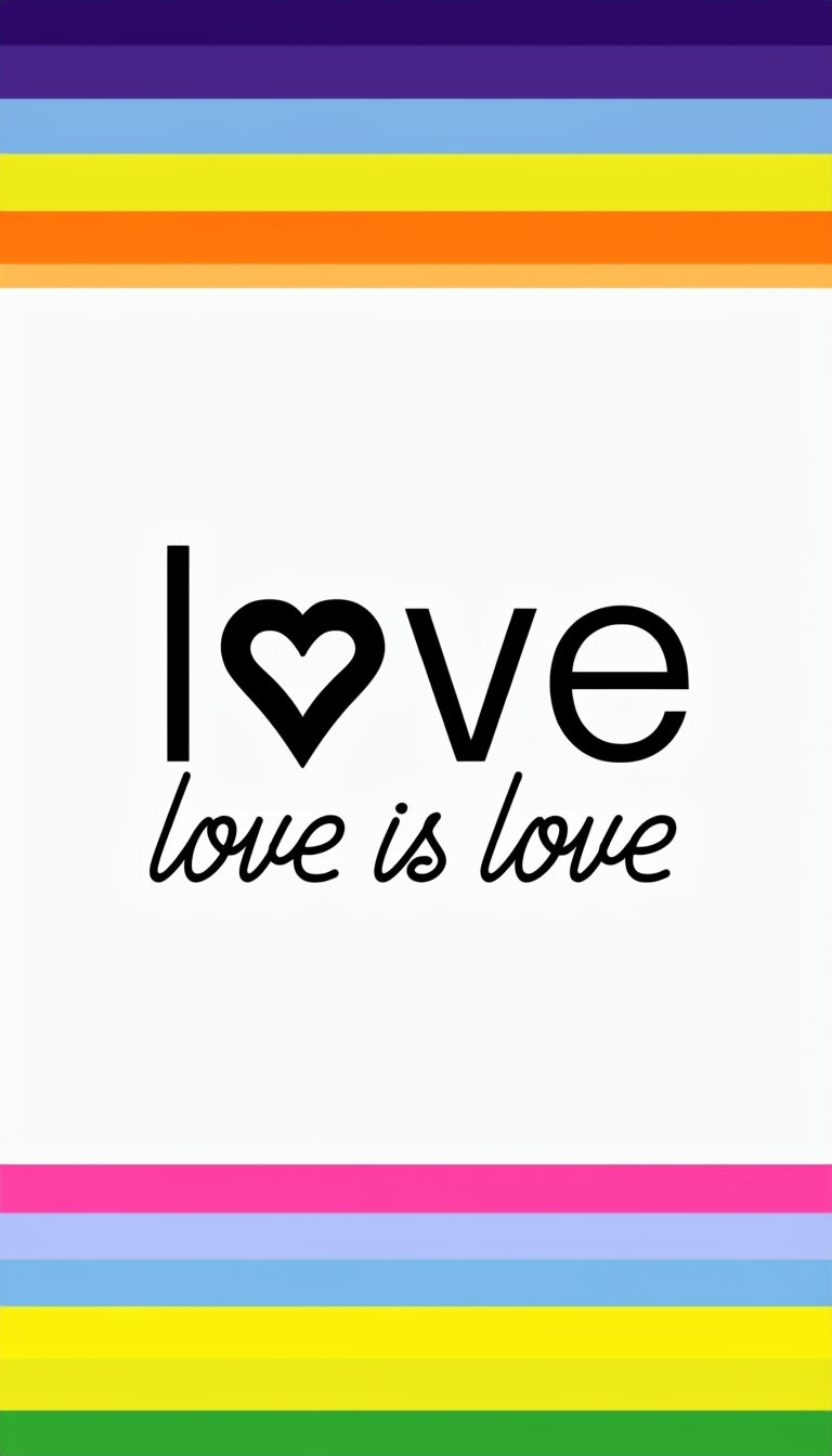 Minimalist Love is Love Illustration with Rainbow Stripes Mobile Wallpaper