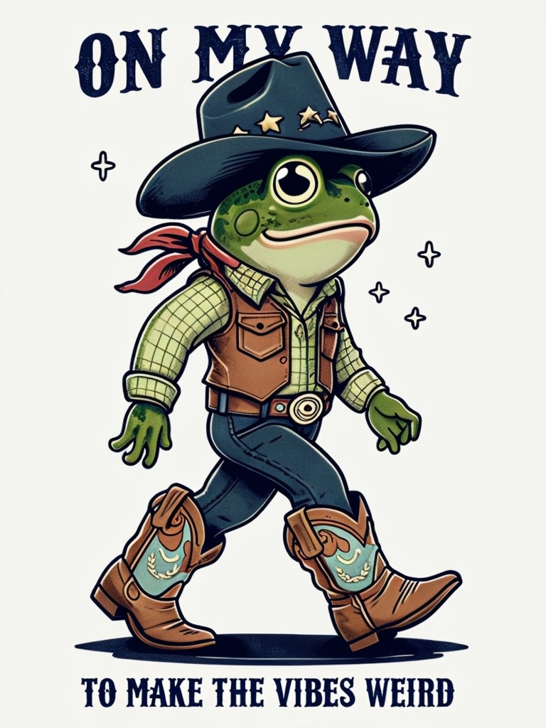 Whimsical Cartoon Frog Cowboy on My Way T-Shirt