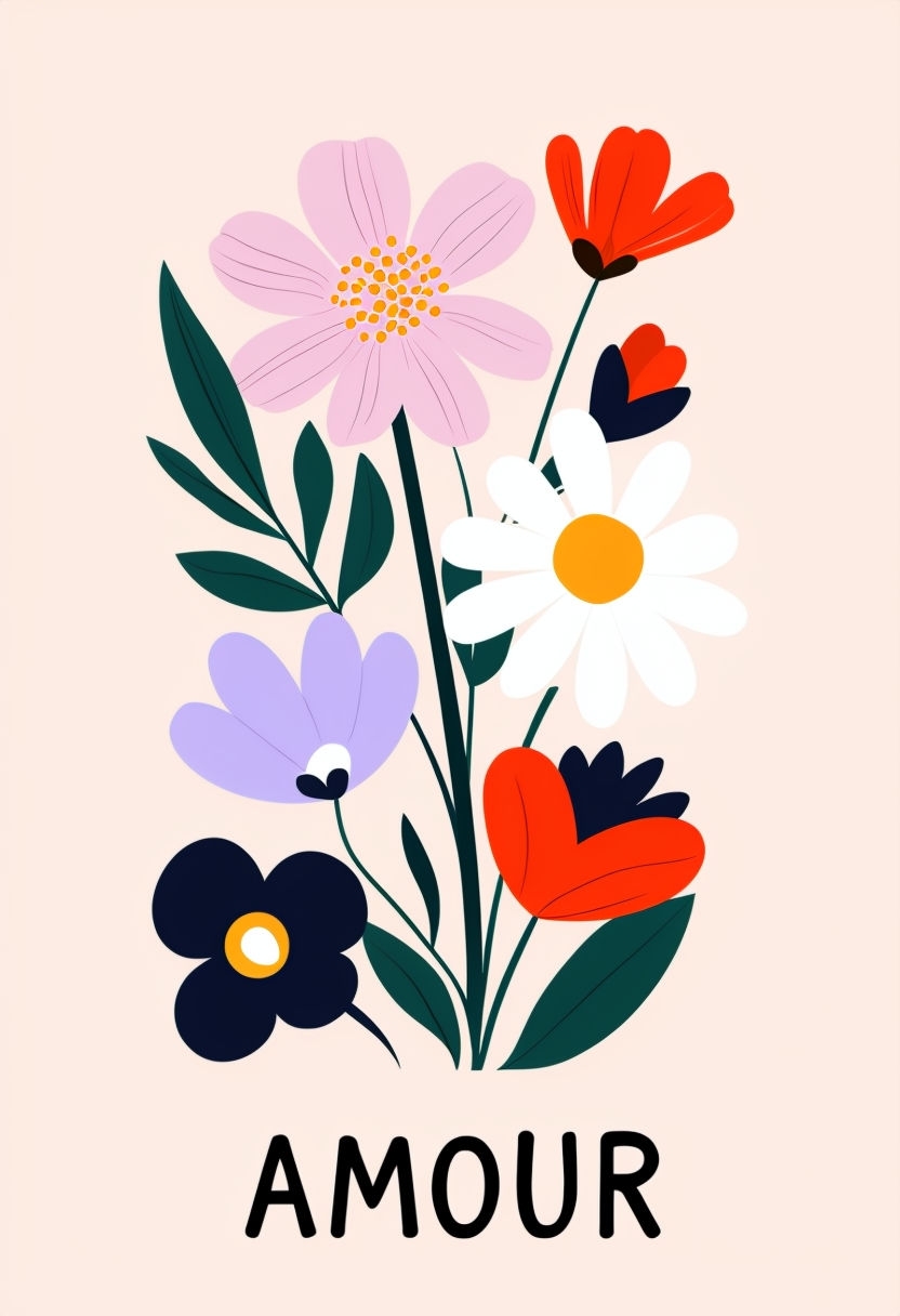 Modern Minimalist Floral Amour Design T-Shirt
