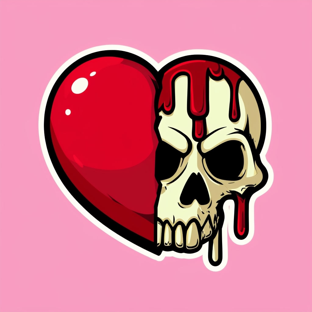 Surreal Heart and Skull Design with Dripping Elements Sticker
