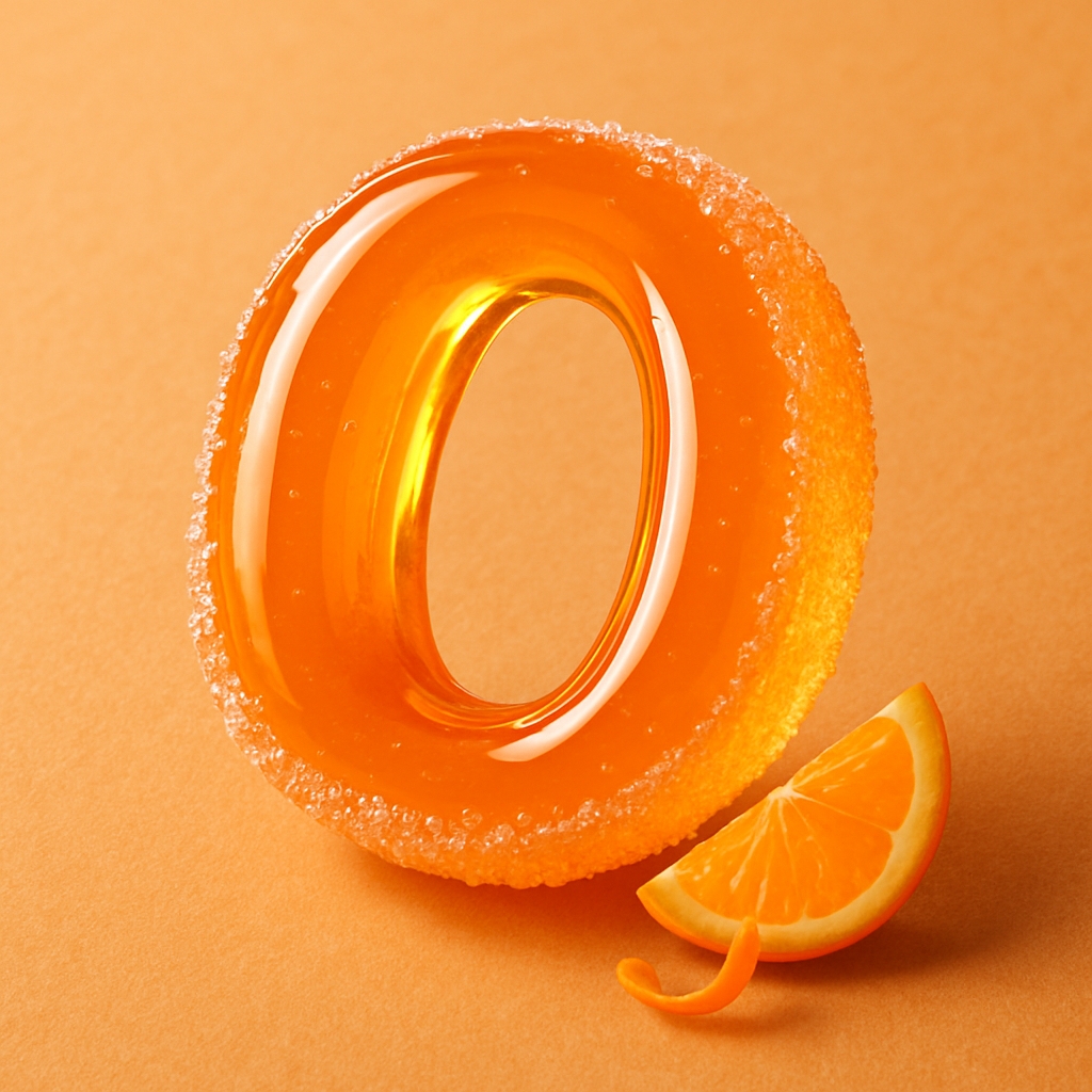 Realistic 3D Orange Gelatin Letter O with Fresh Slice Illustration Monogram