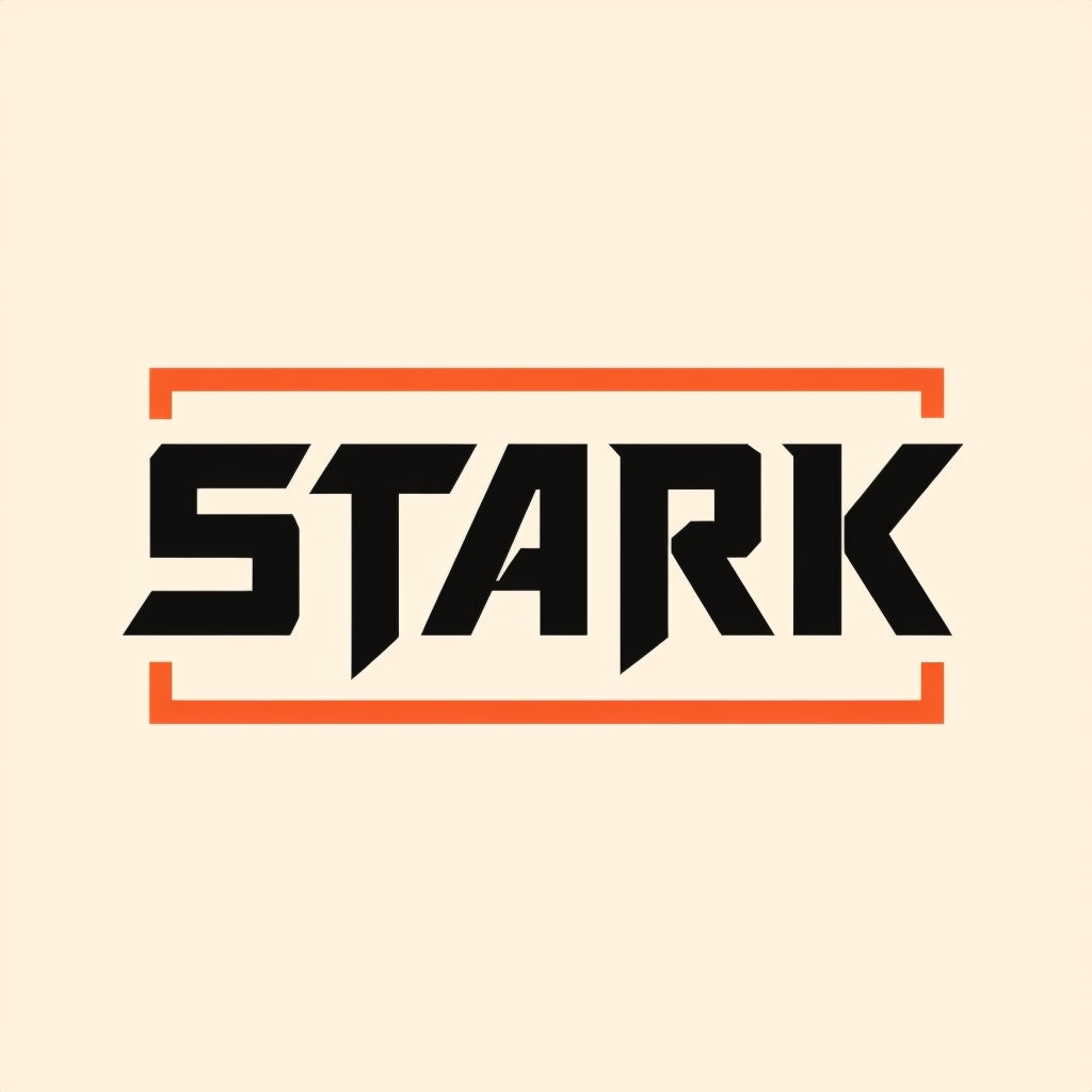 Bold Minimalist STARK Logo Design in Black and Orange Style Logo