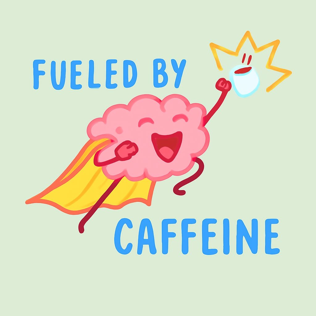 Playful Superhero Brain Character Fueled by Caffeine Mug
