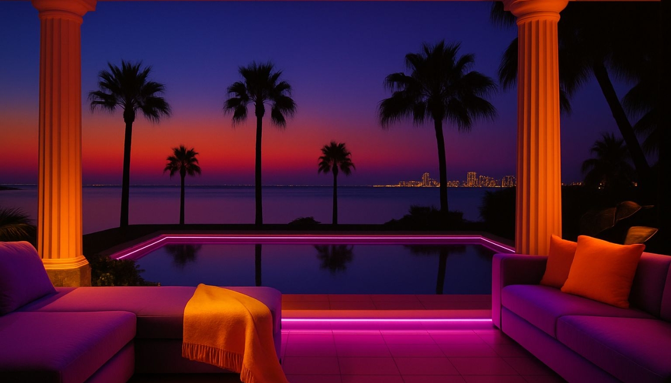 Tranquil Luxury Outdoor Patio Night Scene Virtual Background