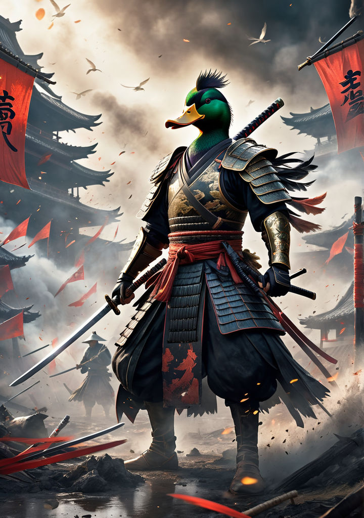 Duck Samurai Wielding A Katana On A War Torn Battlefield By Ericka Donaldson Playground