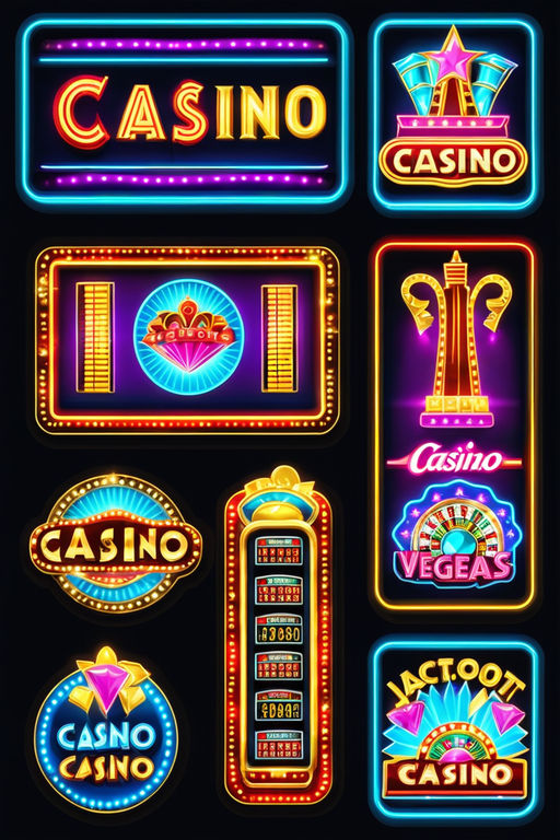 casino sticker, las vegas, colorful neon billboards and slot machines, jackpot, Jeton decorated, popart style