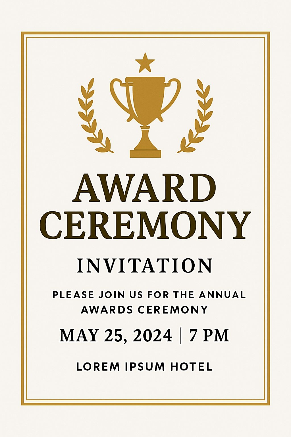 Elegant Award Ceremony Invitation with Gold Trophy Design Card