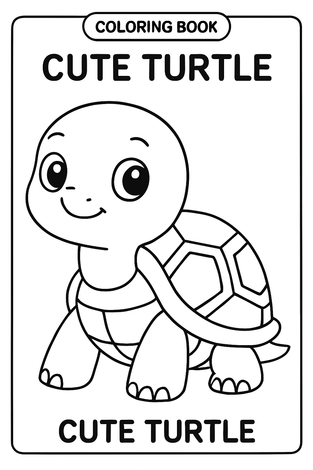 Adorable Cartoon Turtle Coloring Book Cover Design